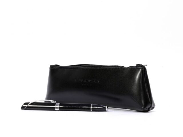 Lavoisier Maroquinier - Grande trousse triangle en cuir noir