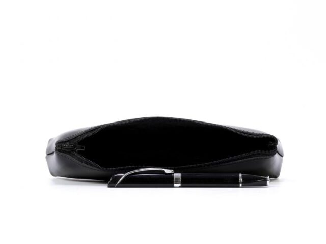 Lavoisier Maroquinier - Grande trousse triangle en cuir noir