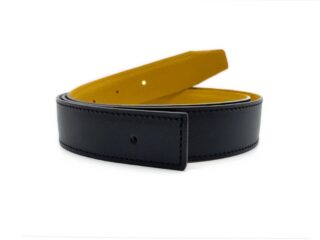 LAVOISIER Maroquinier - Hermes compatible  bande de cuir réversible 30mm, noir lisse et golden  grainé  5002 Choisir