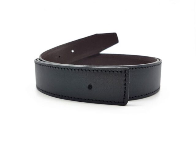 LAVOISIER Maroquinier - Hermes compatible – bande de cuir réversible 30mm, noir lisse et marron grainé – 5002 Choisir