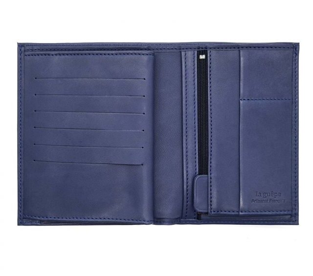 La Guêpe - Petite Maroquinerie - pack Portefeuille anti-rfid "Luxe" en cuir bleu - 15 cm 4 volets - PM-019-06