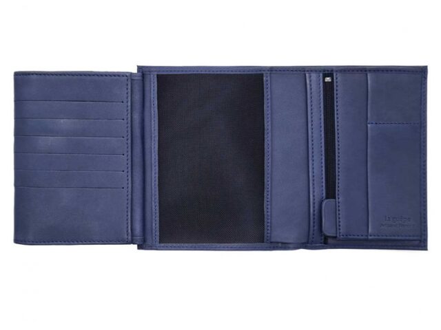 La Guêpe - Petite Maroquinerie - pack Portefeuille anti-rfid "Luxe" en cuir bleu - 15 cm 4 volets - PM-019-06