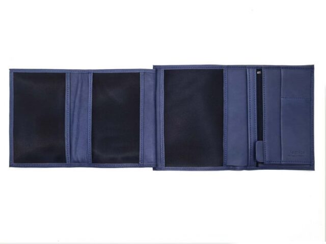 La Guêpe - Petite Maroquinerie - pack Portefeuille anti-rfid "Luxe" en cuir bleu - 15 cm 4 volets - PM-019-06