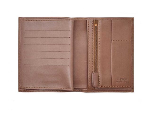 La Guêpe - Petite Maroquinerie - pack Portefeuille anti-rfid "Luxe" en cuir marron - 15 cm 4 volets - PM-019-06