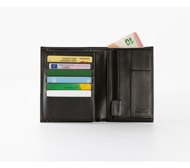 La Guêpe - Petite Maroquinerie - pack Portefeuille anti-rfid "Luxe" en cuir noir - 15 cm 4 volets - PM-019-06