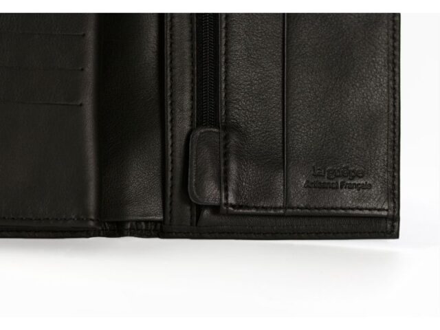 La Guêpe - Petite Maroquinerie - pack Portefeuille anti-rfid "Luxe" en cuir noir - 15 cm 4 volets - PM-019-06