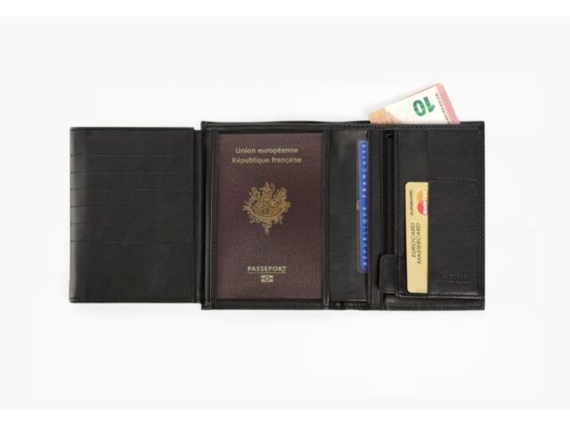 La Guêpe - Petite Maroquinerie - pack Portefeuille anti-rfid "Luxe" en cuir noir - 15 cm 4 volets - PM-019-06