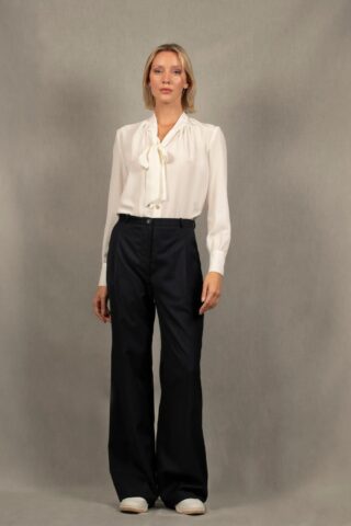 My tailor is Joh - Pantalon Tailleur Femme en Laine Large Bleu Marine Rayé – Illusion