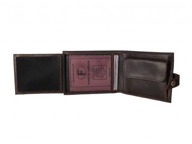 La Guêpe - Petite Maroquinerie - Petit Portefeuille 3 volets en cuir marron - 440