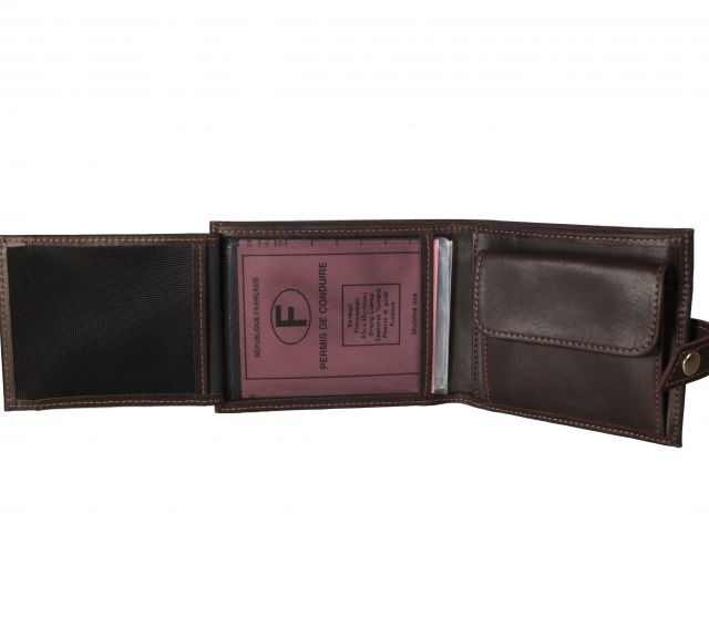 La Guêpe - Petite Maroquinerie - Petit Portefeuille 3 volets en cuir marron - 440