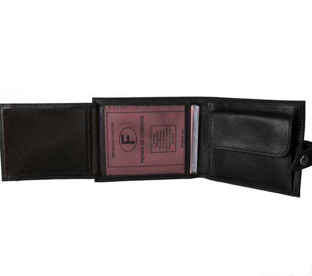 La Guêpe - Petite Maroquinerie - Petit Portefeuille 3 volets en cuir noir - 440