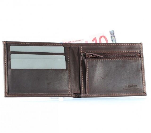 La Guêpe - Petite Maroquinerie - Petit Portefeuille à  l'italienne cuir marron - 496