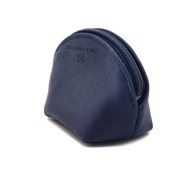 La Guêpe - Petite Maroquinerie - Petite bourse zippée en cuir bleu - B04