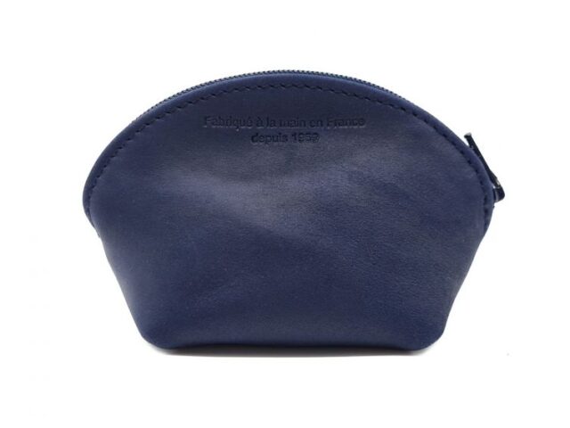La Guêpe - Petite Maroquinerie - Petite bourse zippée en cuir bleu - B04