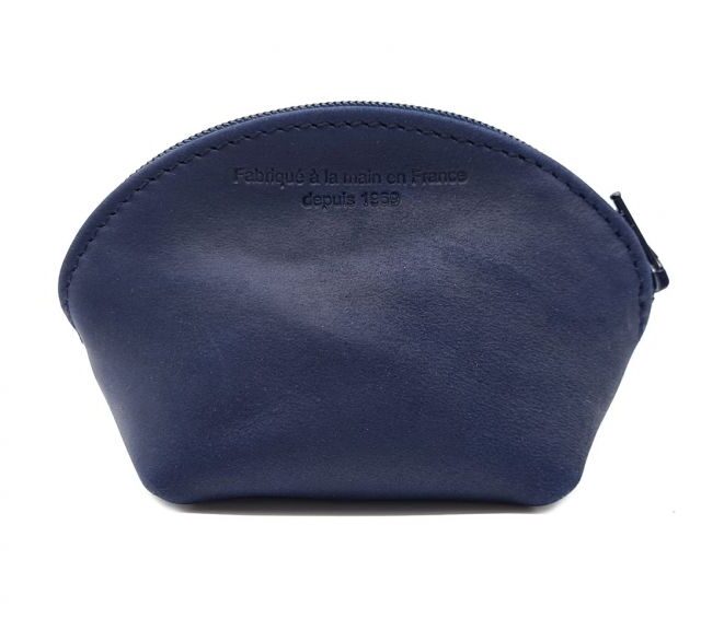 La Guêpe - Petite Maroquinerie - Petite bourse zippée en cuir bleu - B04