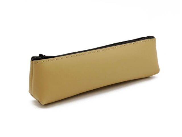 Lavoisier Maroquinier - Petite trousse triangle en cuir beige café latte