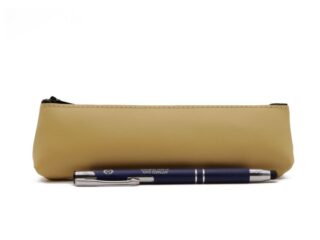 LAVOISIER Maroquinier - Petite trousse triangle en cuir beige café latte