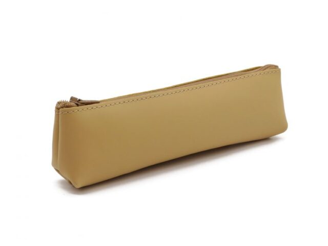 Lavoisier Maroquinier - Petite trousse triangle en cuir beige café latte