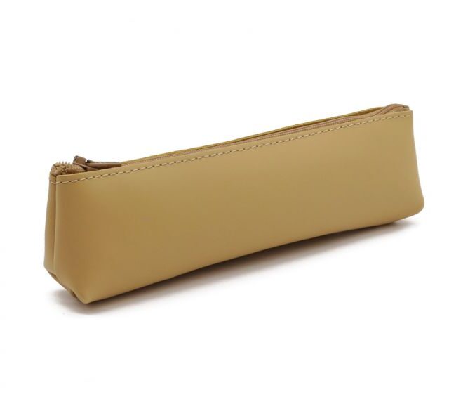 Lavoisier Maroquinier - Petite trousse triangle en cuir beige café latte