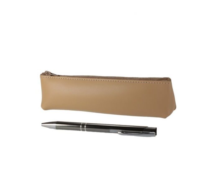 Lavoisier Maroquinier - Petite trousse triangle en cuir beige café latte