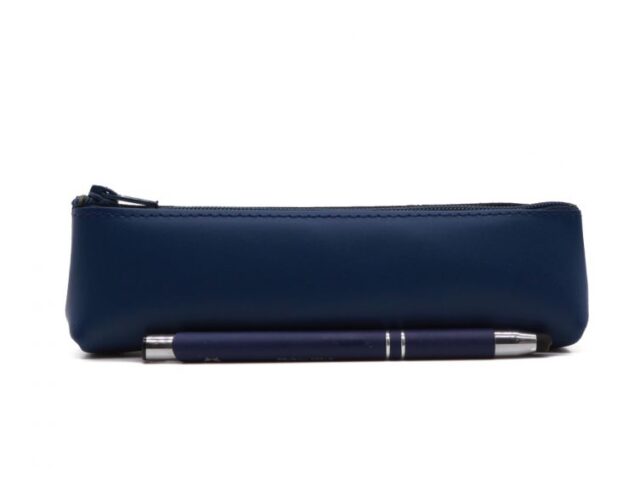 Lavoisier Maroquinier - Petite trousse triangle en cuir bleu cobalt