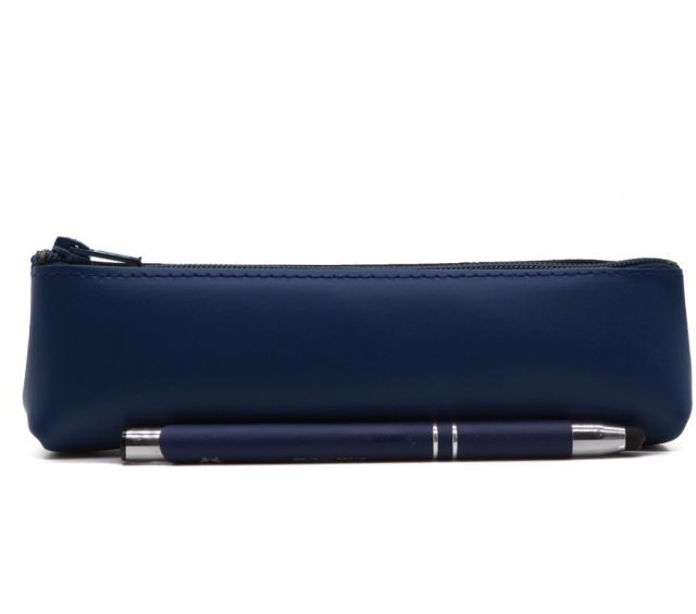 Lavoisier Maroquinier - Petite trousse triangle en cuir bleu cobalt
