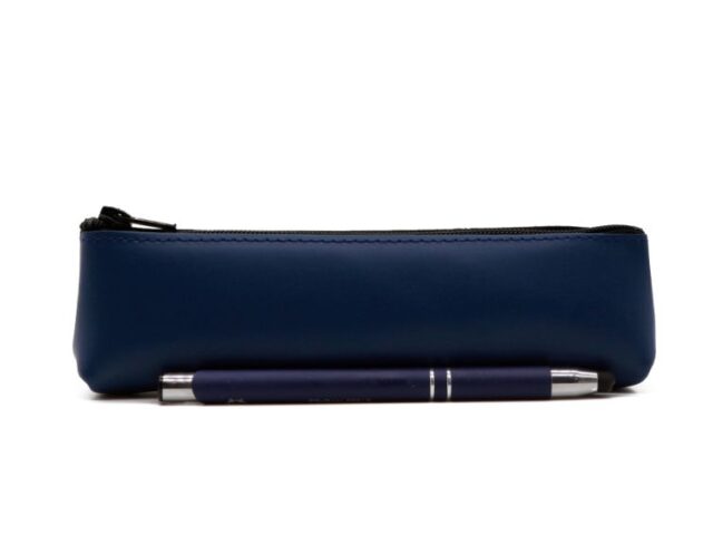 LAVOISIER Maroquinier - Petite trousse triangle en cuir bleu cobalt