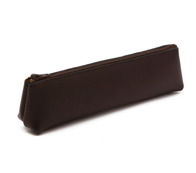 Lavoisier Maroquinier - Petite trousse triangle en cuir marron foncé