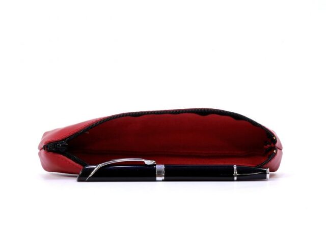 Lavoisier Maroquinier - Petite trousse triangle en cuir rouge coquelicot