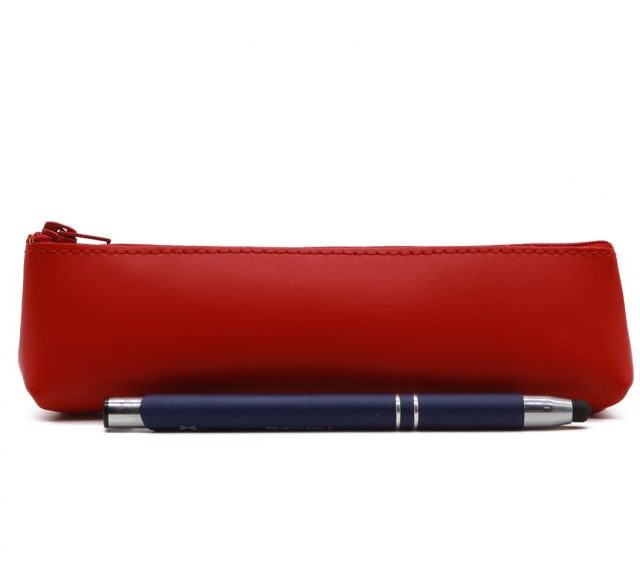 Lavoisier Maroquinier - Petite trousse triangle en cuir rouge coquelicot