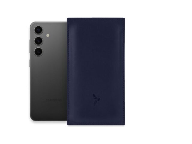 La Guêpe - Pochette Galaxy S25+ en cuir bleu – PM-051-01 Sans personnalisation