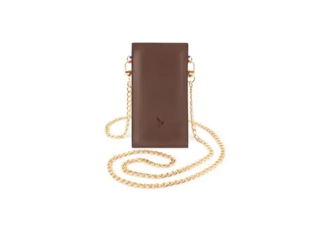 La Guêpe - Pochette Galaxy S25+ en cuir marron avec chainette – PM-051-02 Sans personnalisation