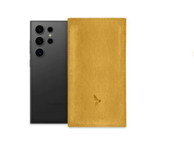 La Guêpe - Pochette Galaxy S25 Ultra en cuir doré – PM-052-01 Sans personnalisation
