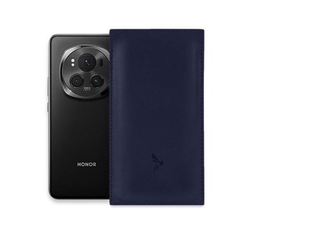 La Guêpe - Pochette Honor Magic 6 Pro en cuir bleu – PM-058-01 Sans personnalisation