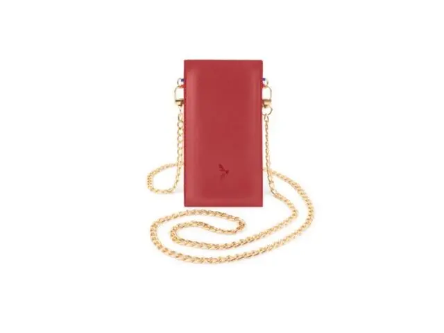 La Guêpe - Pochette iPhone 14 Pro en cuir rouge avec chainette – PM-049-02 Sans personnalisation