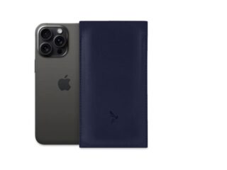 La Guêpe - Pochette iPhone 15 Pro  en cuir bleu  PM-048-01 Sans personnalisation