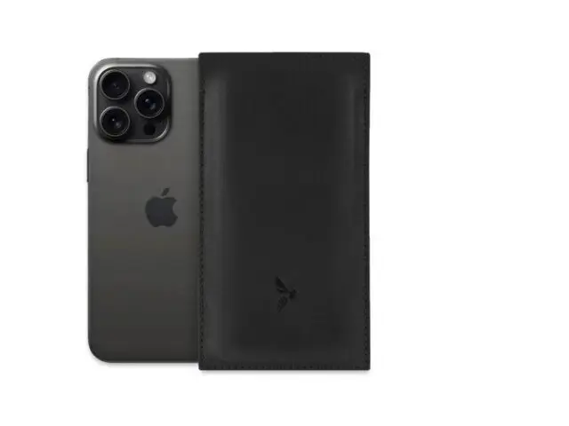 La Guêpe - Pochette iPhone 15 Pro  en cuir noir – PM-048-01 Sans personnalisation