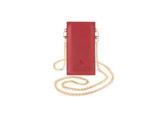 La Guêpe - Pochette iPhone 15 Pro  en cuir rouge avec chainette – PM-048-02 Sans personnalisation