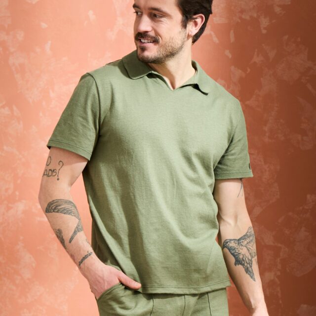Lemahieu - Polo lin/coton - Kaki - Homme