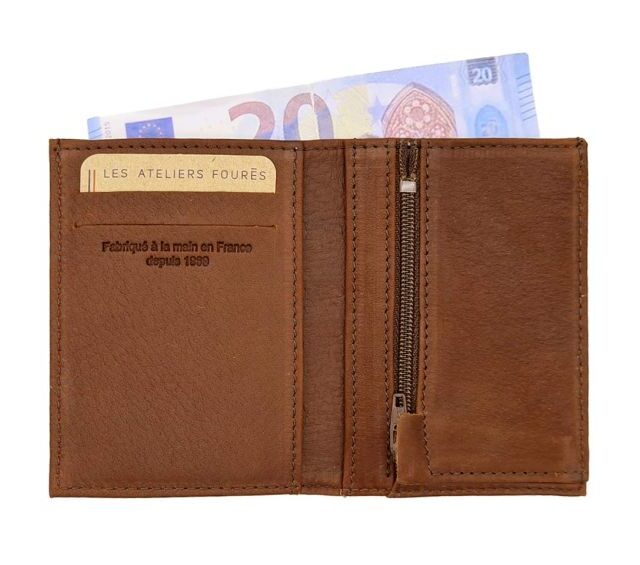 La Guêpe - Petite Maroquinerie - Porte carte 2 volets en cuir fauve - 921