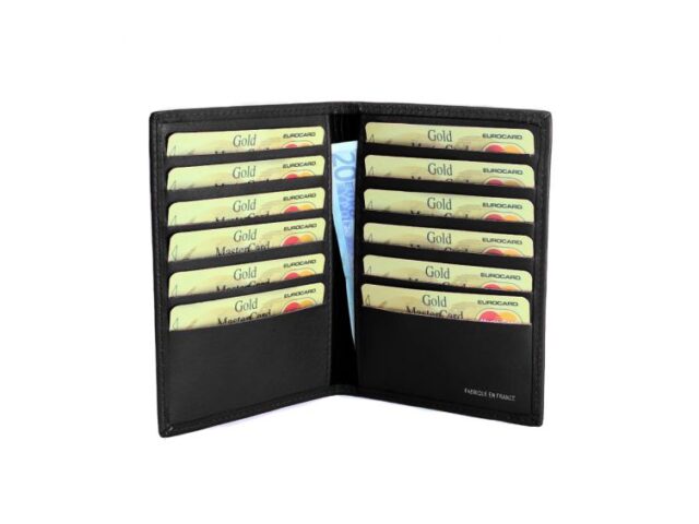 La Guêpe - Petite Maroquinerie - Porte-cartes en cuir de veau noir 12 Cartes - 120