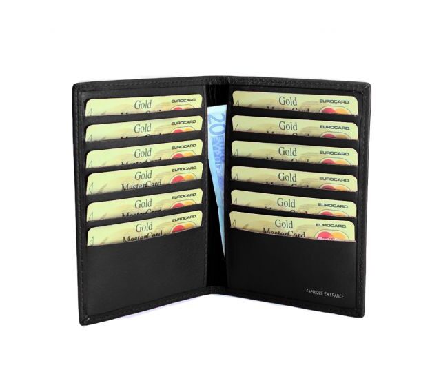 La Guêpe - Petite Maroquinerie - Porte-cartes en cuir de veau noir 12 Cartes - 120