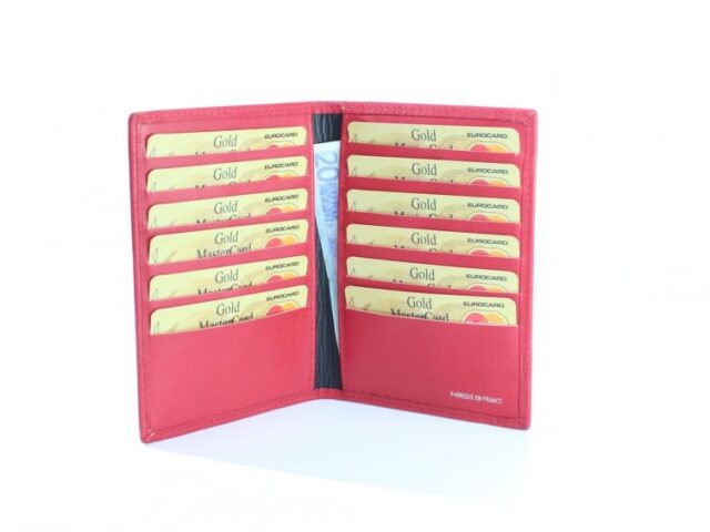 La Guêpe - Petite Maroquinerie - Porte-cartes en cuir de veau rouge 12 Cartes - 120
