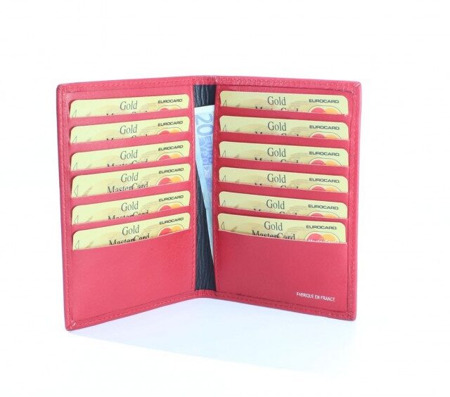 La Guêpe - Petite Maroquinerie - Porte-cartes en cuir de veau rouge 12 Cartes - 120