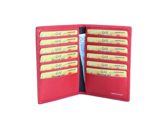 La Guêpe - Petite Maroquinerie - Porte-cartes en cuir de veau rouge 12 Cartes - 120