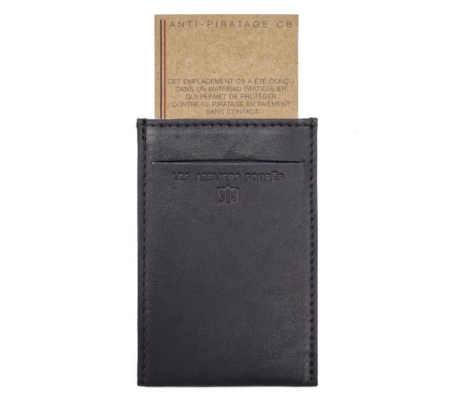 La Guêpe - Petite Maroquinerie - Porte-carte en cuir noir - 3 cartes - anti RFID - B01 X
