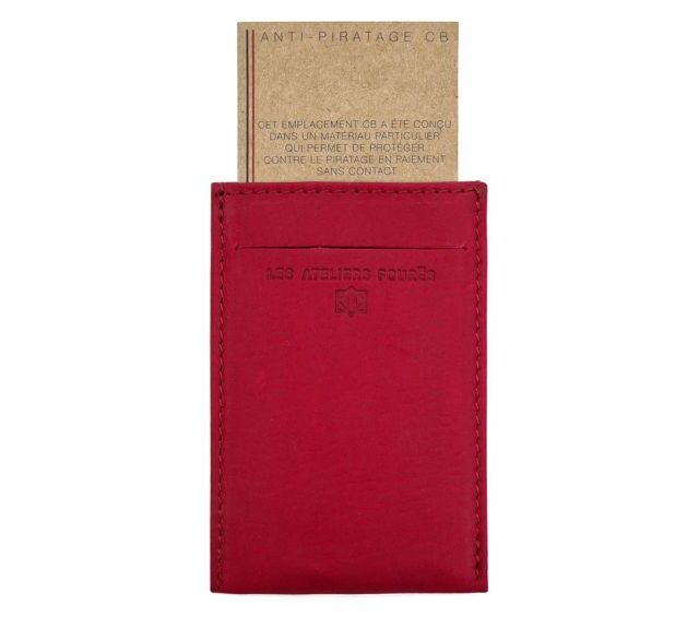 La Guêpe - Petite Maroquinerie - Porte-carte en cuir rouge - 3 cartes - anti RFID - B01 X
