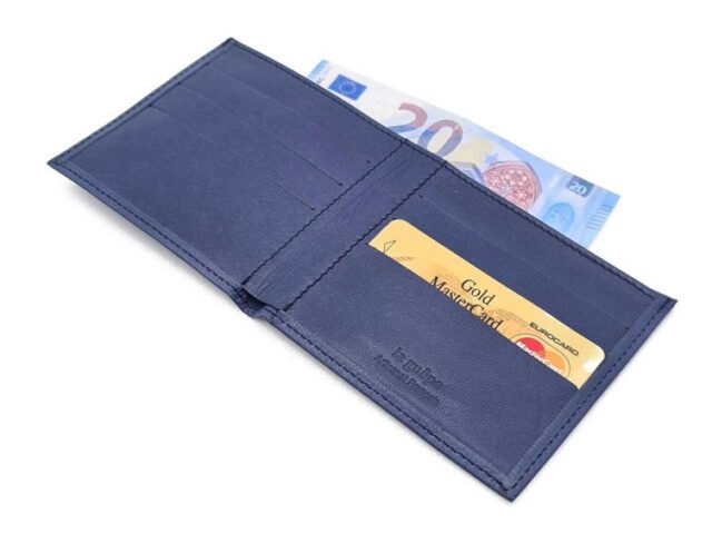 La Guêpe - Petite Maroquinerie - Porte-cartes à l'italienne "Luxe" tout cuir bleu 6 Cartes - PM-011-01