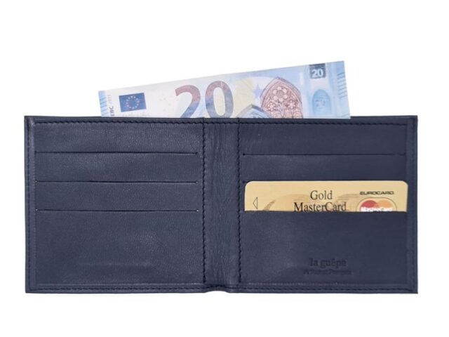 La Guêpe - Petite Maroquinerie - Porte-cartes à l'italienne "Luxe" tout cuir bleu 6 Cartes - PM-011-01