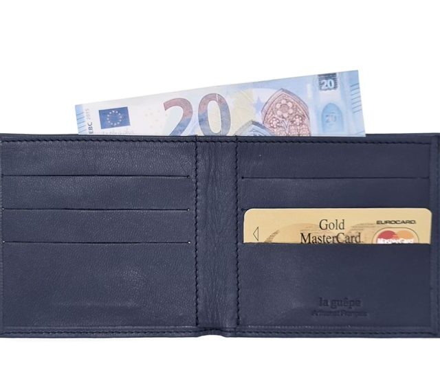 La Guêpe - Petite Maroquinerie - Porte-cartes à l'italienne "Luxe" tout cuir bleu 6 Cartes - PM-011-01